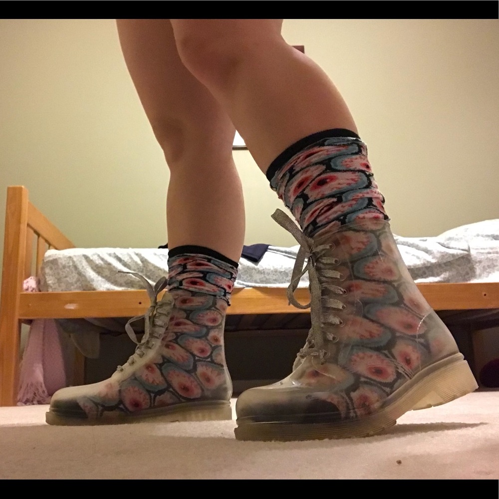 90’s vintage clear jelly sparkly combat boots!